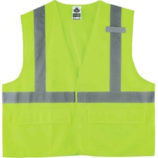 Ergodyne 8225HL Type R Class 2 Standard Solid Vest Large/Extra Large - Hook & Loop Closure - Fabric, Polyester - Lime - Pocket, Mic Tab, Reflective - 1 Each