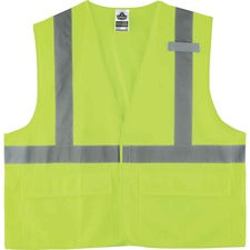 Ergodyne 8225HL Type R Class 2 Standard Solid Vest 2-Xtra Large/3-Xtra Large - Hook & Loop Closure - Fabric, Polyester - Lime - Pocket, Mic Tab, Reflective - 1 Each