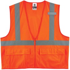 Ergodyne 8225Z Type R Class 2 Standard Solid Vest 2-Xtra Large/3-Xtra Large - Zipper Closure - Fabric, Polyester - Orange - Pocket, Mic Tab, Reflective - 1 Each