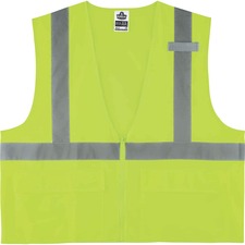 Ergodyne 8225Z Type R Class 2 Standard Solid Vest Small/Medium - Zipper Closure - Fabric, Polyester - Lime - Pocket, Mic Tab, Reflective - 1 Each