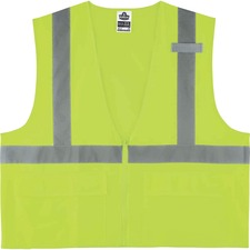 Ergodyne 8225Z Type R Class 2 Standard Solid Vest Large/Extra Large - Zipper Closure - Fabric, Polyester - Lime - Pocket, Mic Tab, Reflective - 1 Each