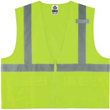 Ergodyne 8225Z Type R Class 2 Standard Solid Vest 2-Xtra Large/3-Xtra Large - Zipper Closure - Fabric, Polyester - Lime - Pocket, Mic Tab, Reflective - 1 Each