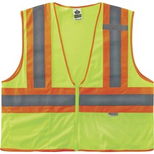 Ergodyne 8230Z Type R Class 2 Two-Tone Vest Small/Medium - Zipper Closure - Mesh Fabric, Polyester Mesh - Lime - Pocket, Mic Tab, Reflective - 1 Each