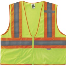 Ergodyne 8230Z Type R Class 2 Two-Tone Vest Large/Extra Large - Zipper Closure - Mesh Fabric, Polyester Mesh - Lime - Pocket, Mic Tab, Reflective - 1 Each