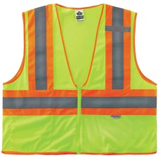 Ergodyne 8230Z Type R Class 2 Two-Tone Vest 2-Xtra Large/3-Xtra Large - Zipper Closure - Mesh Fabric, Polyester Mesh - Lime - Pocket, Mic Tab, Reflective - 1 Each