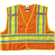 Ergodyne 8245PSV Type P Class 2 Public Safety Vest Large/Extra Large - Hook & Loop Closure - Poly, Poly - Orange - Reflective, Pocket, Mic Tab, Two-tone - 1 Each