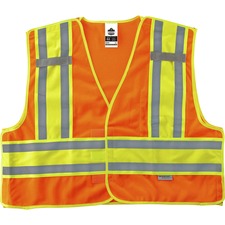 Ergodyne 8245PSV Type P Class 2 Public Safety Vest 4-Xtra Large/5-Xtra Large - Hook & Loop Closure - Poly, Poly - Orange - Reflective, Pocket, Mic Tab, Two-tone - 1 Each