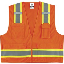 Ergodyne 8248Z Type R Class 2 Two-Tone Surveyors Vest Small/Medium - Zipper Closure - Poly, Mesh - Orange - Pocket, Mic Tab, Reflective - 1 Each