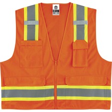 Ergodyne 8248Z Type R Class 2 Two-Tone Surveyors Vest Large/Extra Large - Zipper Closure - Poly, Mesh - Orange - Pocket, Mic Tab, Reflective - 1 Each