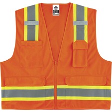 Ergodyne 8248Z Type R Class 2 Two-Tone Surveyors Vest 2-Xtra Large/3-Xtra Large - Zipper Closure - Poly, Mesh - Orange - Pocket, Mic Tab, Reflective - 1 Each