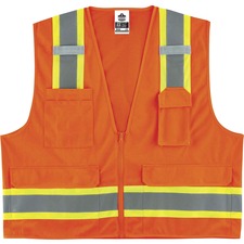 Ergodyne 8248Z Type R Class 2 Two-Tone Surveyors Vest 4-Xtra Large/5-Xtra Large - Zipper Closure - Poly, Mesh - Orange - Pocket, Mic Tab, Reflective - 1 Each