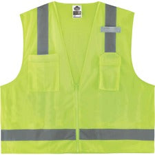 Ergodyne 8249Z Type R Class 2 Economy Surveyors Vest Recommended for: Construction, Baggage Handling - Small/Medium - Zipper Closure - Polyester, Polyester Mesh - Lime - Pocket, Mic Tab, Reflective, High Visibility, Breathable, Lightweight, Chest Pocket -