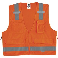 Ergodyne 8250Z Type R Class 2 Surveyors Vest 4-Xtra Large/5-Xtra Large - Zipper Closure - Poly, Mesh - Orange - Pocket, Mic Tab, Reflective - 1 Each