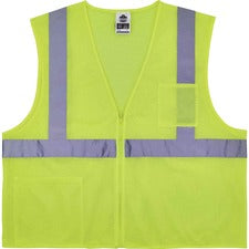 Ergodyne 8256Z Treated Polyester Hi-Vis Class 2 Vest Recommended for: Accessories - 4-Xtra Large/5-Xtra Large - Zipper Closure - Lime - Machine Washable, Breathable, Durable, Flame Resistant, Reflective Strip, Interior Pocket, High Visibility - 1 Each
