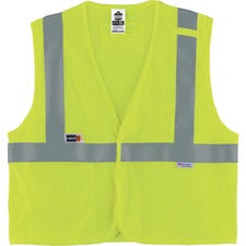 Ergodyne 8260FRHL Type R Class 2 Flame-Resistant Modacrylic Vest Recommended for: Accessories, Electrical, Petrochemical, Oil & Gas, Refinery - 2-Xtra Large/3-Xtra Large - Hook & Loop Closure - Lime - Mic Tab, Hook & Loop Closure, High Visibility, Flame R