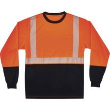 Ergodyne 8281BK Type R Class 2 Front Long Sleeve T-Shirt Medium Size - Polyester - Orange, Black