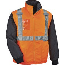 Ergodyne 8287 Type R Class 2 Hi-Vis Jacket w/ Removable Sleeves Recommended for: Accessories, Gloves, Transportation - 2-Xtra Large - Zipper Closure - Polyurethane, Polyurethane - Orange - Machine Washable, Removable Sleeve, Wind Resistant, Water Resistan