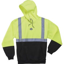 Ergodyne 8293 Type R Class 2 Front Hooded Sweatshirt Large (L) Size Hood Collar - Black, Lime - Polar Fleece
