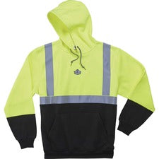 Ergodyne 8293 Type R Class 2 Front Hooded Sweatshirt 3XL Size Hood Collar - Black, Lime - Polar Fleece