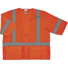 Ergodyne 8320Z Type R Class 3 Standard Vest Small/Medium - Zipper Closure - Polyester Mesh - Orange - Pocket, Mic Tab, Reflective - 1 Each