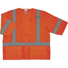 Ergodyne 8320Z Type R Class 3 Standard Vest 4-Xtra Large/5-Xtra Large - Zipper Closure - Polyester Mesh - Orange - Pocket, Mic Tab, Reflective - 1 Each