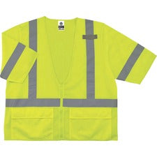 Ergodyne 8320Z Type R Class 3 Standard Vest 2-Xtra Large/3-Xtra Large - Zipper Closure - Polyester Mesh - Lime - Pocket, Mic Tab, Reflective - 1 Each