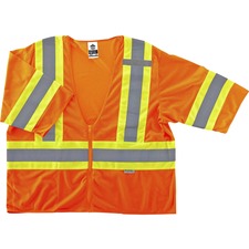 Ergodyne 8330Z Type R Class 3 Two-Tone Vest Large/Extra Large - Zipper Closure - Polyester Mesh - Orange - Pocket, Mic Tab, Reflective - 1 Each