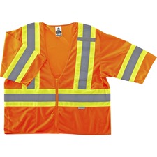 Ergodyne 8330Z Type R Class 3 Two-Tone Vest 2-Xtra Large/3-Xtra Large - Zipper Closure - Polyester Mesh - Orange - Pocket, Mic Tab, Reflective - 1 Each