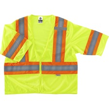 Ergodyne 8330Z Type R Class 3 Two-Tone Vest Large/Extra Large - Zipper Closure - Polyester Mesh - Lime - Pocket, Mic Tab, Reflective - 1 Each