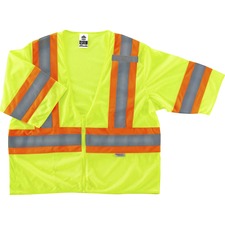 Ergodyne 8330Z Type R Class 3 Two-Tone Vest 4-Xtra Large - Zipper Closure - Polyester Mesh - Lime - Pocket, Mic Tab, Reflective - 1 Each