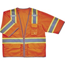 Ergodyne 8346Z Two-Tone Hi-Vis Class 3 Surveyor Vest Recommended for: Gloves, Tablet, Notebook, Accessories, Flagger, Airport, Baggage Handling, Forestry, Utility, Parking Attendant, ... - Small/Medium - Zipper Closure - Orange - Breathable, Mic Tab, Dura