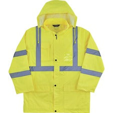 Ergodyne 8366 Lightweight Hi-Vis Rain Jacket - Type R, Class 3 Recommended for: Construction, Utility, Emergency, Airline Crew, Railway Worker, Survey Crew - 2-Xtra Large - Hook & Loop Wrist - Drawstring Closure Closure - Polyurethane, 150D Oxford Polyest