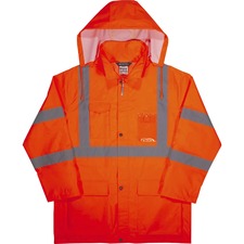 Ergodyne 8366 Lightweight Hi-Vis Rain Jacket - Type R, Class 3 Recommended for: Construction, Utility, Emergency, Airline Crew, Railway Worker, Survey Crew - 5-Xtra Large - Hook & Loop Wrist - Drawstring Closure Closure - Polyurethane, 150D Oxford Polyest