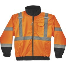 Ergodyne 8379 Type R Class 3 Hi-Vis Fleece Lined Bomber Jacket Recommended for: Accessories, Construction, Baggage Handling, Gloves, Transportation - 3-Xtra Large - Velcro Strap - Drawstring Closure Closure - Polyurethane, Polyurethane - Orange - Machine