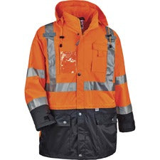 Ergodyne 8386 Type R Class 3 Outer Shell Jacket 3-Xtra Large - Rain, Dirt Protection - Zipper Closure - Polyurethane, Polyester Mesh, 300D Oxford Polyester - Orange - Breathable, Pocket, Front Pocket, Reflective, Mic Tab, Weather Proof, Inset Hood, Cell P