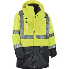 Ergodyne 8388 Type R Class 3/2 Thermal Jacket Kit Large - Dirt Protection - Zipper Closure - Polyurethane, 300D Oxford Polyester, Thinsulate - Lime - Breathable, Pocket, Front Pocket, Reflective, Mic Tab, Weather Proof, Inset Hood, Cell Phone Pocket, Ches