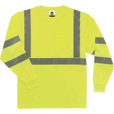 Ergodyne 8391 Type R Class 3 Long Sleeve T-Shirt Large - Polyester - Lime - Breathable, Moisture Resistant, UV Resistant, Reflective, Heat Resistant, Chest Pocket - 1 Each