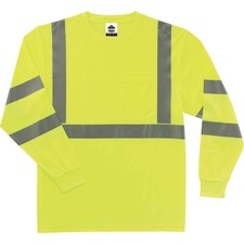 Ergodyne 8391 Type R Class 3 Long Sleeve T-Shirt 2-Xtra Large - Polyester - Lime - Breathable, Moisture Resistant, UV Resistant, Reflective, Heat Resistant, Chest Pocket - 1 Each