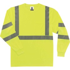 Ergodyne 8391 Type R Class 3 Long Sleeve T-Shirt 4-Xtra Large - Polyester - Lime - Breathable, Moisture Resistant, UV Resistant, Reflective, Heat Resistant, Chest Pocket - 1 Each