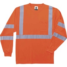 Ergodyne 8391 Type R Class 3 Long Sleeve T-Shirt Extra Large - Polyester - Orange - Breathable, Moisture Resistant, UV Resistant, Reflective, Heat Resistant, Chest Pocket - 1 Each