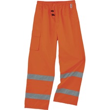 Ergodyne 8915 Class E Rain Pants For Rain Protection - Small (S) Size - Orange - Polyurethane, 300D Oxford Polyester, Polyester Mesh
