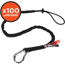 Ergodyne 3100-100pk Single Carabiner Tool Lanyard - 10lbs Adjustable - 10 lb Load Capacity - Standard - Carabiner Attachment - 23.6" Height x 7.9" Width x 19.7" Length - Black - Aluminum, Nylon Webbing - 100 / Carton