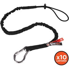 Ergodyne 3100-BULK Single Carabiner Tool Lanyard - 10lbs 10 lb Load Capacity - Standard - 4" Height x 1" Width x 2" Length - Black - Aluminum, Nylon Webbing - 10 / Carton
