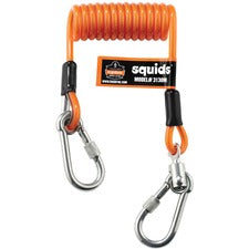 Ergodyne 3130M Coiled Cable Lanyard - 5lb 5 lb Load Capacity - Standard - Carabiner Attachment - 11" Height x 2" Width x 48" Length - Orange - Stainless Steel, Polyurethane - 6 / Carton