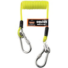 Ergodyne 3130S Coiled Cable Lanyard - 2lbs 2 lb Load Capacity - Standard - Carabiner Attachment - 11" Height x 2" Width x 48" Length - Lime - Stainless Steel, Polyurethane - 6 / Carton