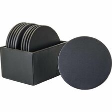 Dacasso Leather Round Coaster Set Round - Black - Top Grain Leather - 1Each