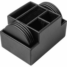Dacasso Leather Round Coaster Set Round - Black - Top Grain Leather - 1Each