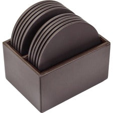 Dacasso Leather Round Coaster Set Round - Chocolate Brown - Top Grain Leather - 1Each