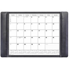 Dacasso Leather Calendar Desk Pad Rectangular - 12 Sheets - Top Grain Leather, Leatherette, Velveteen - Black