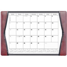 Dacasso Leather Calendar Desk Pad Rectangular - 12 Sheets - Top Grain Leather, Velveteen - Burgundy